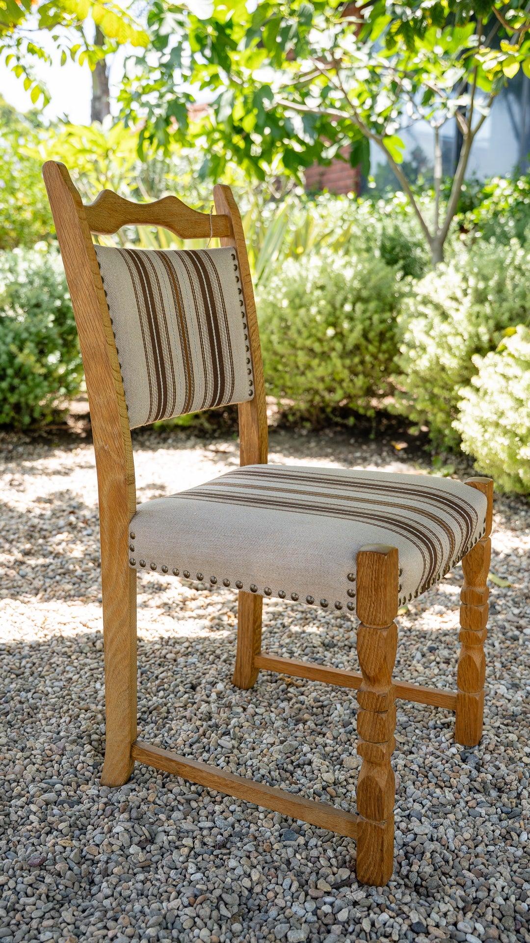Vintage Danish Oak Dining Chair - Neutral Stripe