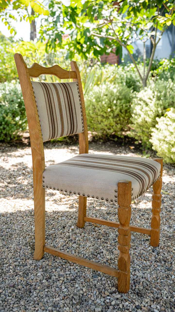 Vintage Danish Oak Dining Chair - Neutral Stripe