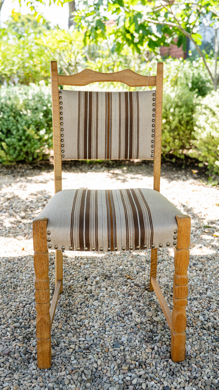 Vintage Danish Oak Dining Chair - Neutral Stripe