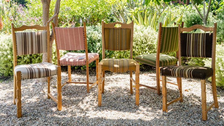 Vintage Danish Oak Dining Chair - Pink Stripe
