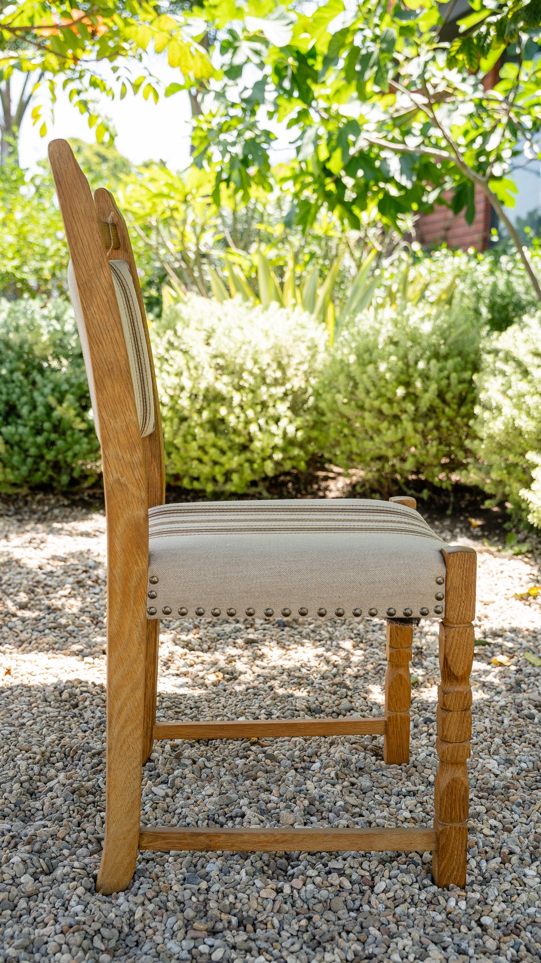 Vintage Danish Oak Dining Chair - Neutral Stripe