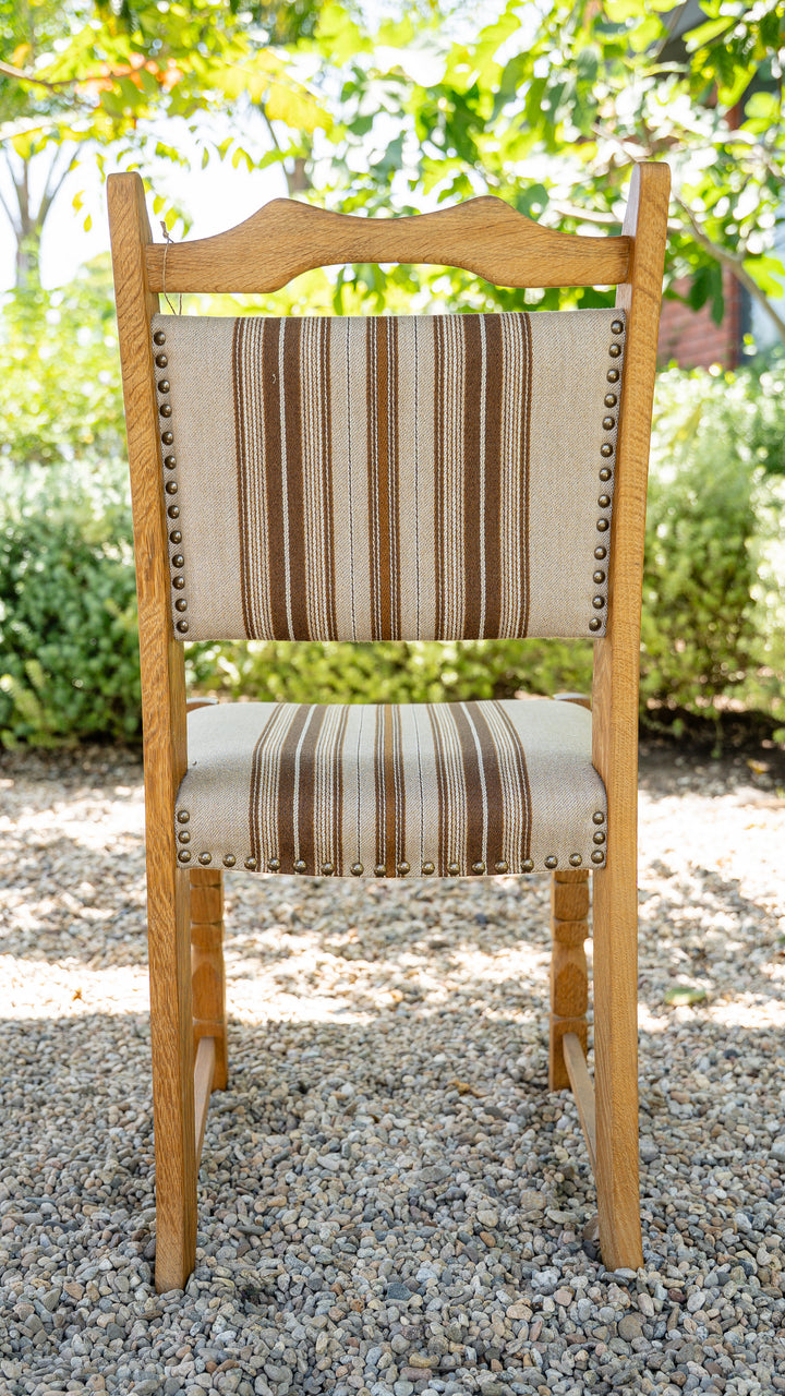 Vintage Danish Oak Dining Chair - Neutral Stripe