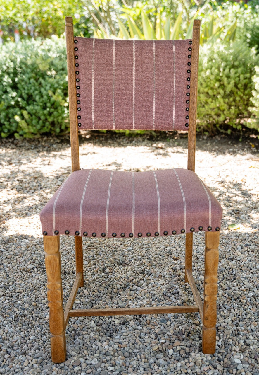 Vintage Danish Oak Dining Chair - Pink Stripe