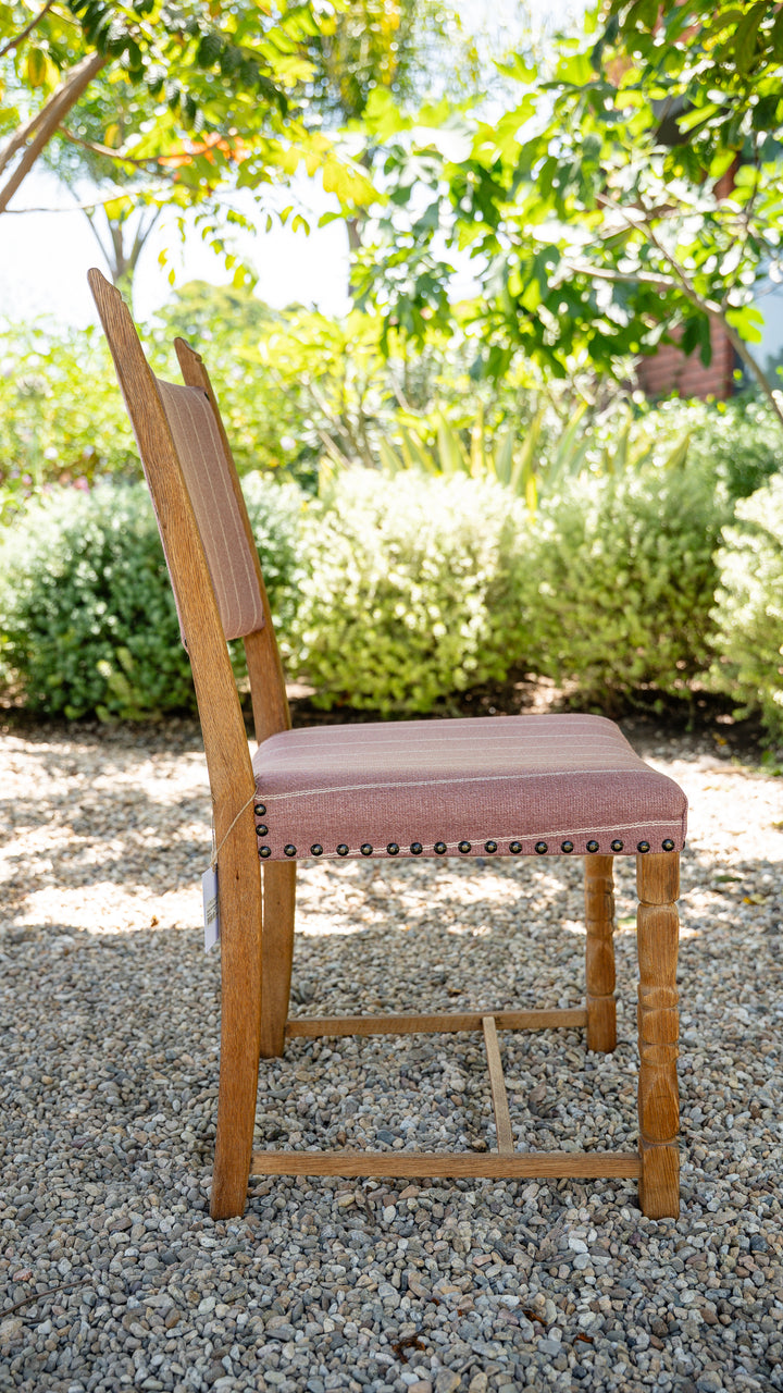 Vintage Danish Oak Dining Chair - Pink Stripe