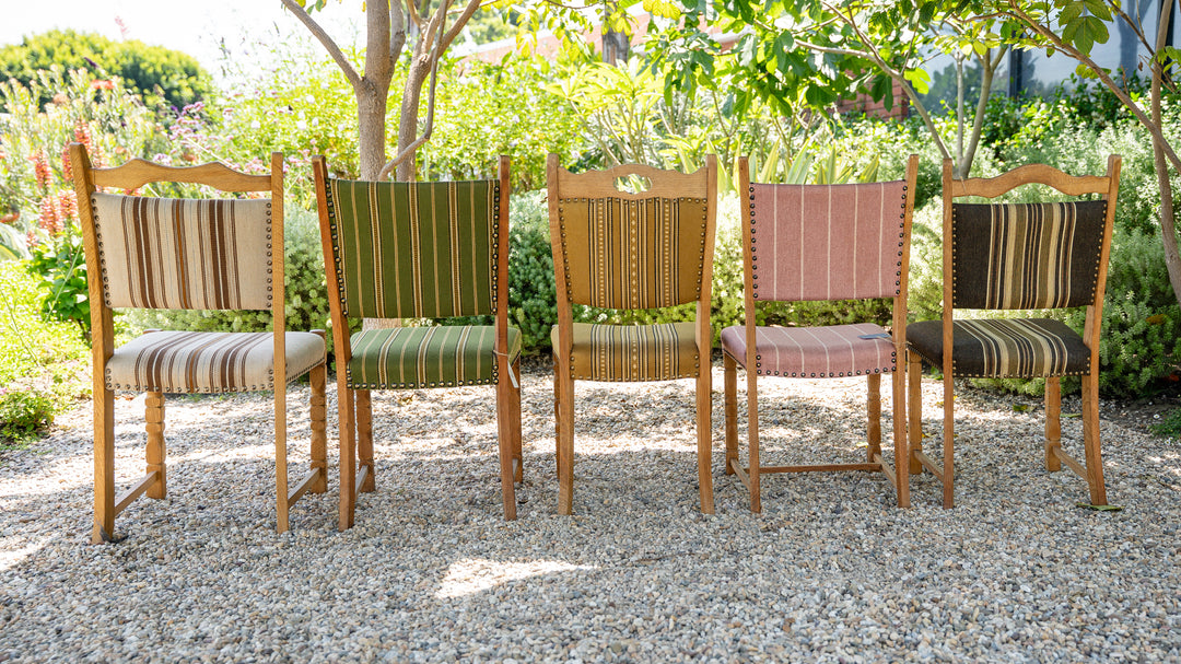 Vintage Danish Oak Dining Chair - Pink Stripe