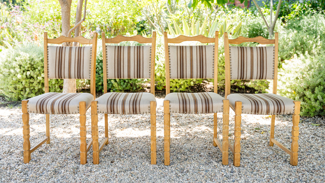 Vintage Danish Oak Dining Chair - Neutral Stripe