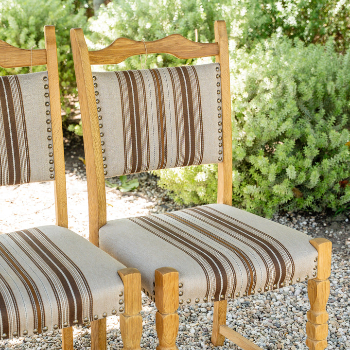 Vintage Danish Oak Dining Chair - Neutral Stripe