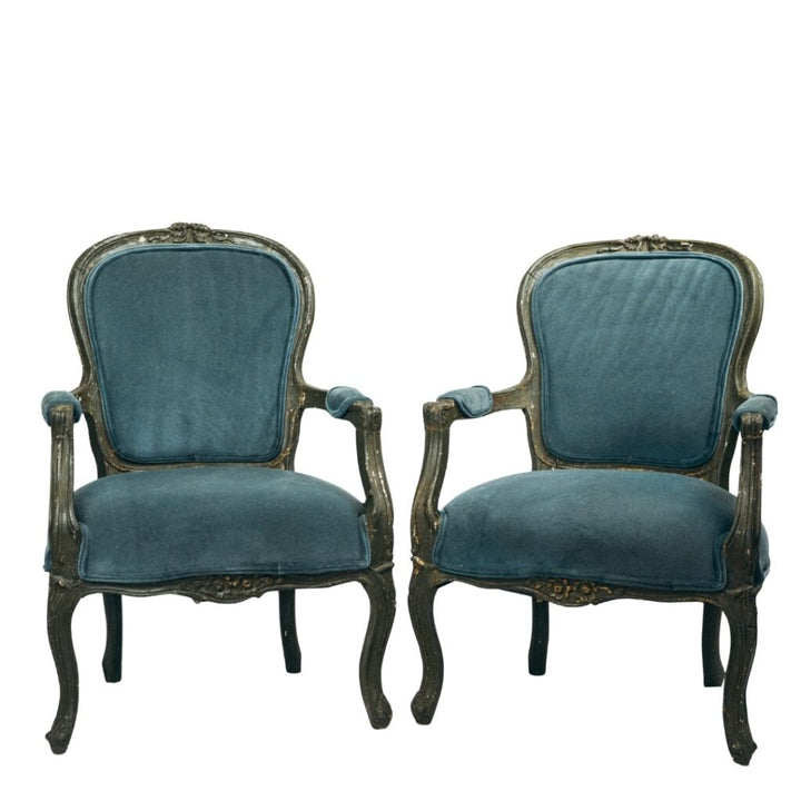 Pair of Vintage Teal Velvet Armchairs